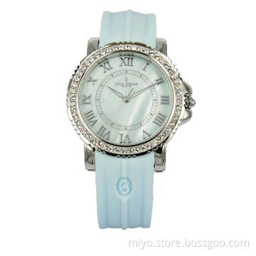 Silicone Watch, Convenient and Useful, Available in Round Shape with CZ Stones, MOP Dial